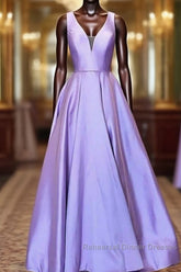 Simple Purple Satin Long Semi Formal Prom Dress Purple Formal Dress, Graduation School Party Gown